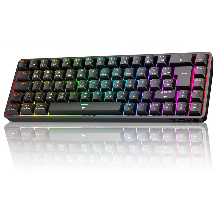 Геймърска клавиатура, TMKB Technology Mechanical KeyBoard, T68, безжична, RGB, механична, 68 клавиша, многоцветна