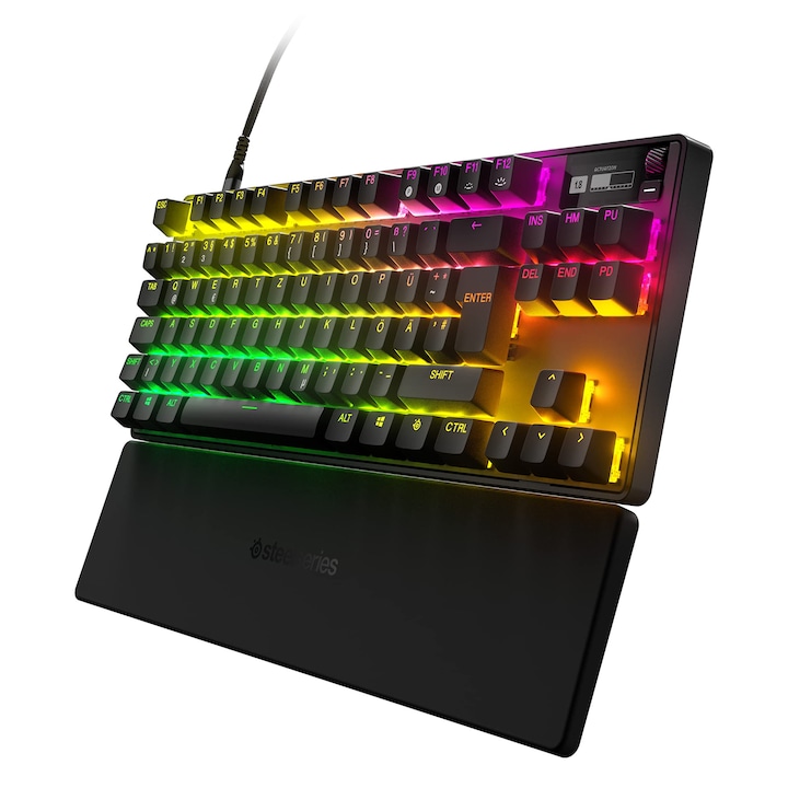 SteelSeries Apex Pro TKL gamer billentyűzet, testreszabható válaszidővel, OLED kijelzővel, többszínű