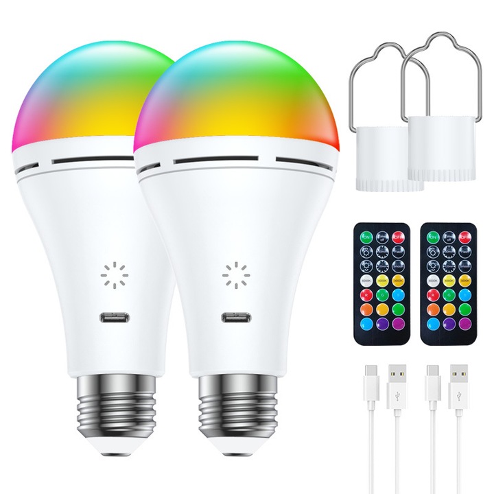 Lumina LED, 9W, RGB, reglare a temperaturii in trei culori, functie de temporizare, aplicatie multi-scena, USB, telecomanda, 14x7cm, alb