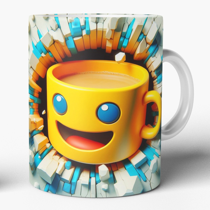 Kerámia bögre 330 ml, JOYSTOS - Boldog Emoji Minta - Ajándék Kollégáknak, Barátoknak, Családtagoknak, Férfiaknak vagy Nőknek, Ideális Kávéhoz vagy Teához