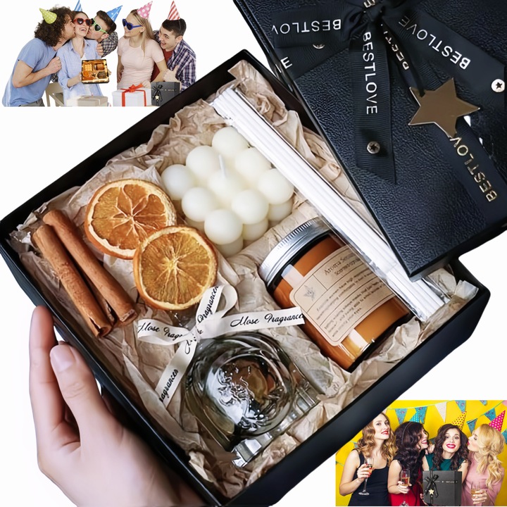 Подаръчен комплект свещи, RorAem, Подаръчен комплект свещи със свещи и ароматни пръчици, Ароматерапия, Свещи за Великден, Подарък за новодомци, Рожден ден, Жени и мъже, Парфюм с лавандула