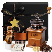 Set Cutie cadou pentru femei/barbati, Wacorresi®, Cos cadou deluxe cu Ornamente vintage, Moara manuala de boabe, set cadou pentru iubitorii de cafea, cadou ideal pentru ea, el, prieteni, Maro