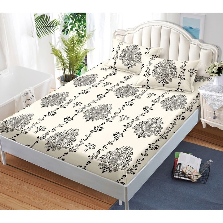 Чаршаф за легло и 2 калъфки за възглавници, с ластик, Finet, 2 души, абстрактен двуцветен принт, 180x200см