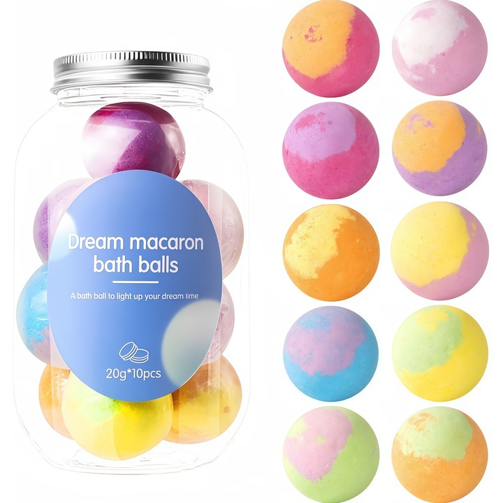 Set Bombe de Baie, RorAem, Set Bombe de Baie Efervescente cu 10 buc, 20g/Bila pentru copii&Femeie, Aromaterapie, Handmade, Hidratante, Arome Diverse, Albastru deschis