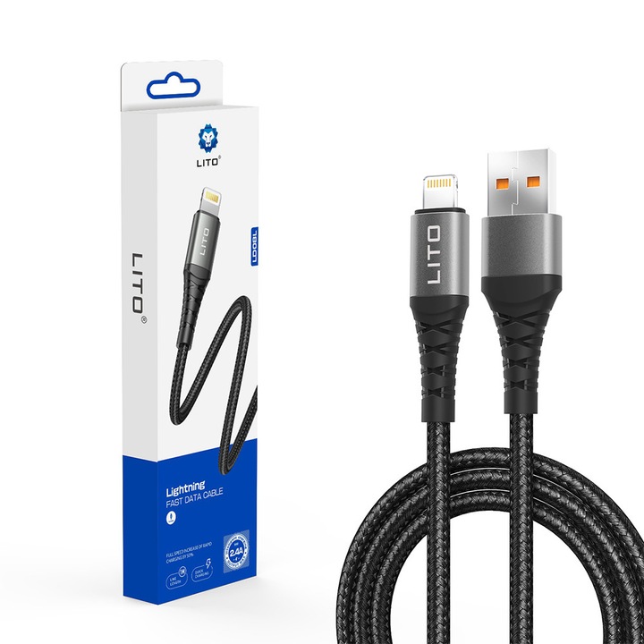 Cablu de date/incarcare Lito USB A to Lightning, 2.4A, 1m, Alb
