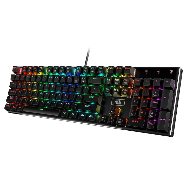 Tastatură mecanică gaming Redragon K556, iluminare RGB, panou metalic, multicolor