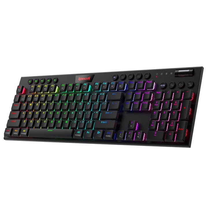 Механична геймърска клавиатура Redragon K618 Horus, многоцветна, нисък профил, безжична свързаност