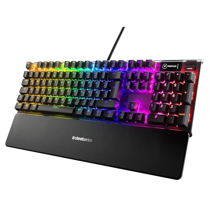 SteelSeries Apex 7 mechanikus gamer billentyűzet, OLED intelligens kijelző, piros kapcsolók, többszínű