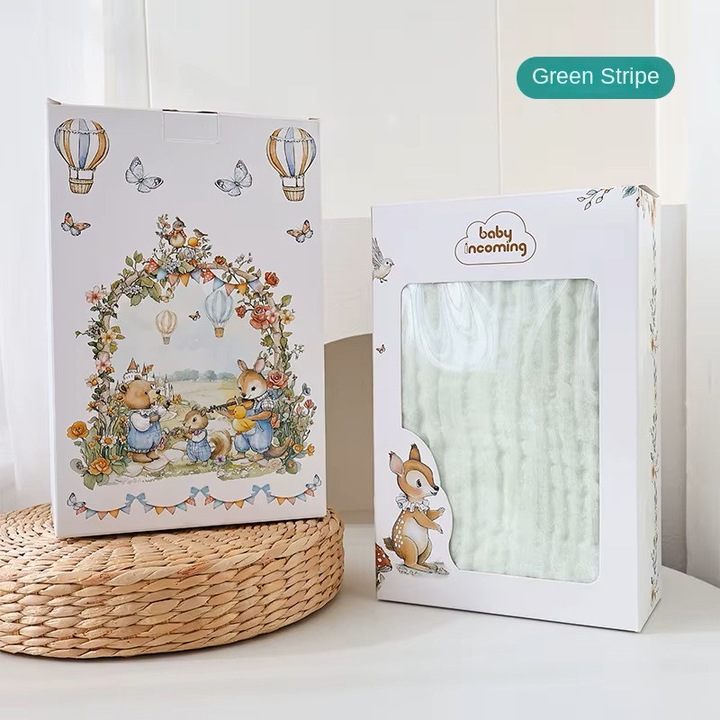 Muszlin babatakaró, 110*105cm, 6 rétegű, zöld, dobozban, Funny Party Shop®