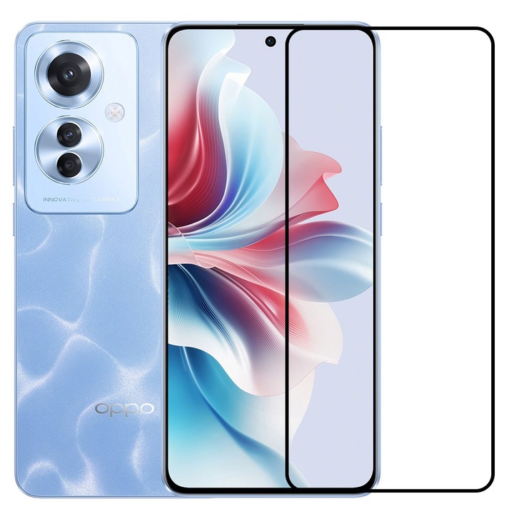 Folie Sticla Securizata, Leski, Compatibila cu Oppo Reno 11F, Full Glue, Margini Negre, Transparent