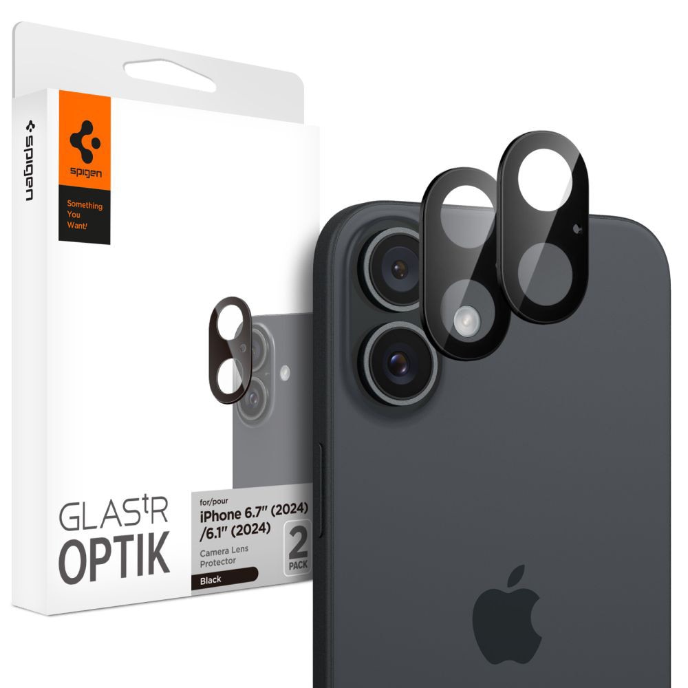 Husa Protectie Compatibila cu (2 pack) Optik.tR Camera Glass (AGL07922), Spigen, iPhone 16 / iPhone 16 Plus - Black