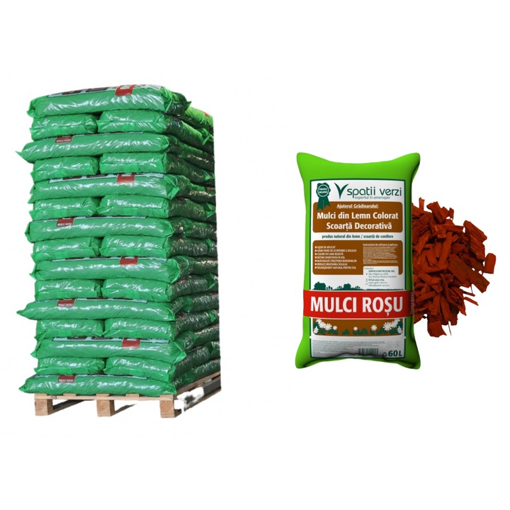 Mulci colorat, spatii-verzi, Rosu-Palet 48saci