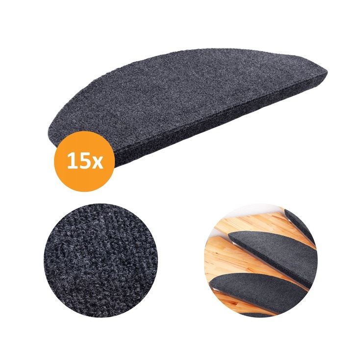 Set Protectii Pentru Scari, e-floor, Sphinx, 23 Cm X 65 Cm, Antracit, Polipropilena, Proprietati Antiderapante, Usor De Curatat, Durabil, Montaj Simplu, 15 Bucati