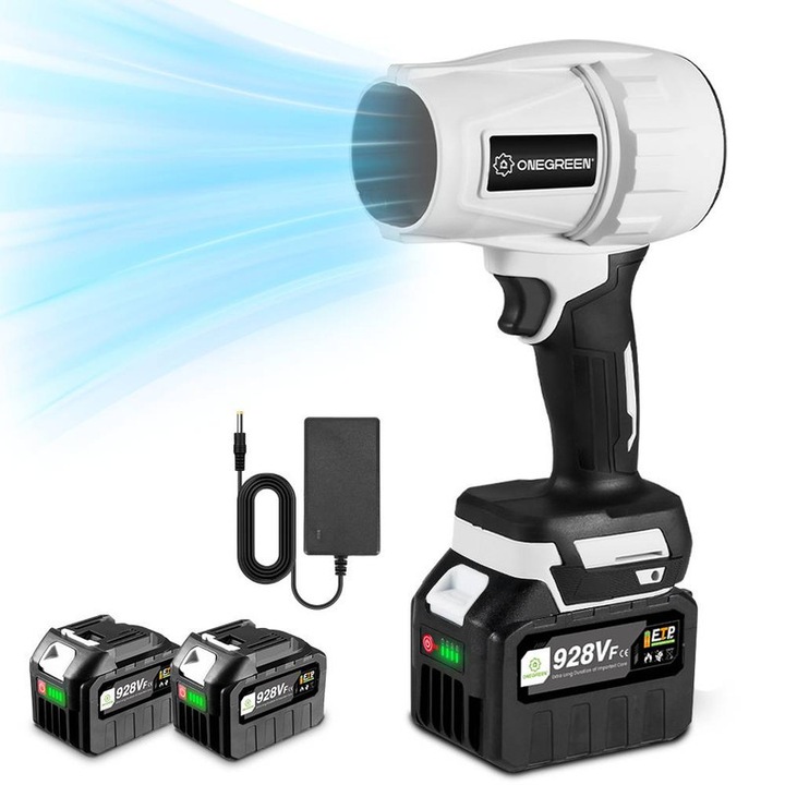 Suflanta electrica ONEGREEN, 900W, 21V, design fara fir, 2 baterii, alb