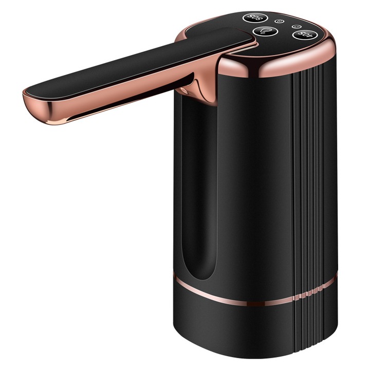 Intelligens elektromos vízadagoló pumpa, levehető tartótalppal, USB-C töltéssel, 1200 mAh, 3 sebesség, összecsukható kar, asztali vagy közvetlenül a ballonra helyezhető használat, tömlők és töltőkábel mellékelve, fekete