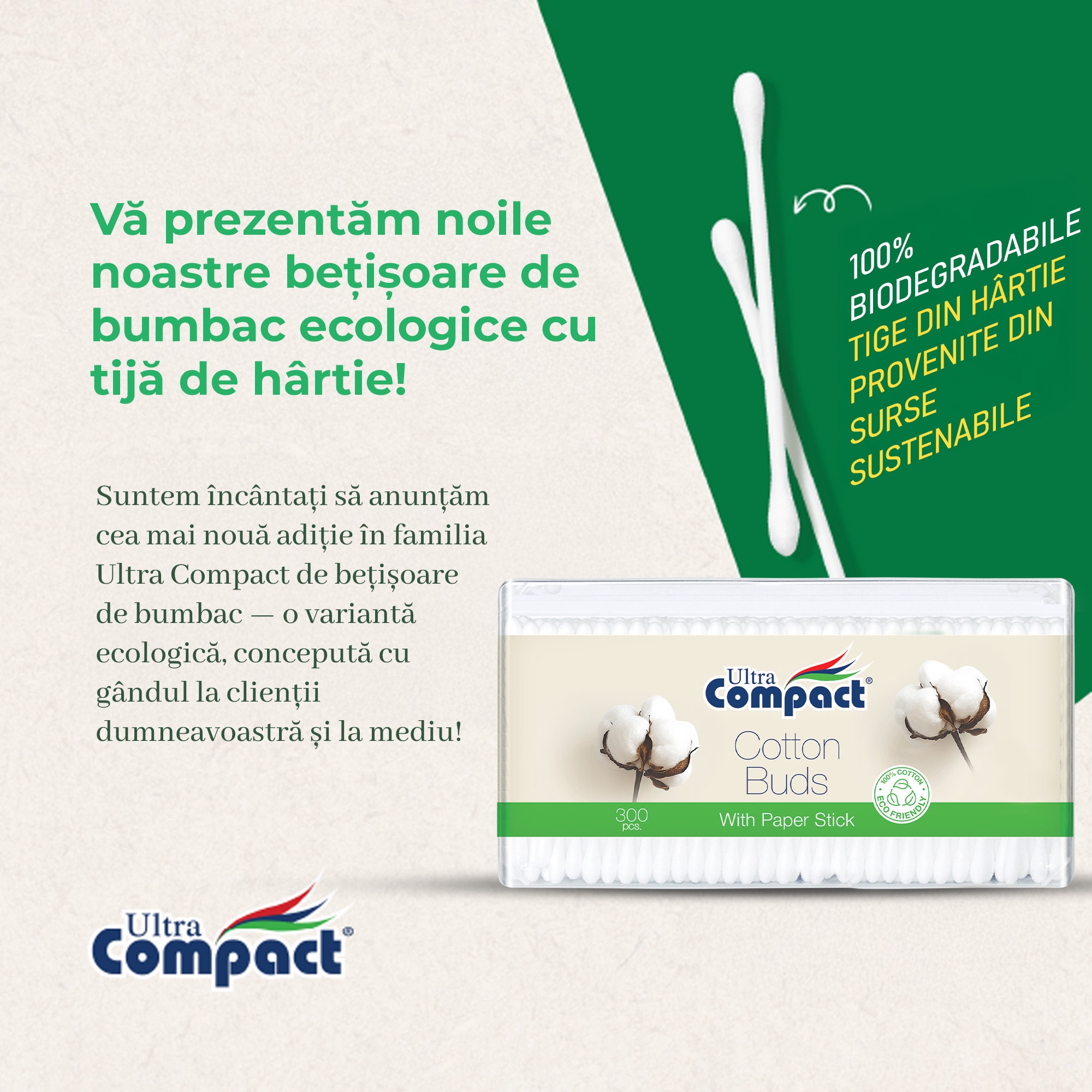 Set 2 x Betisoare igienice 100% Biodegradabile, Ultra Compact, 100% ...