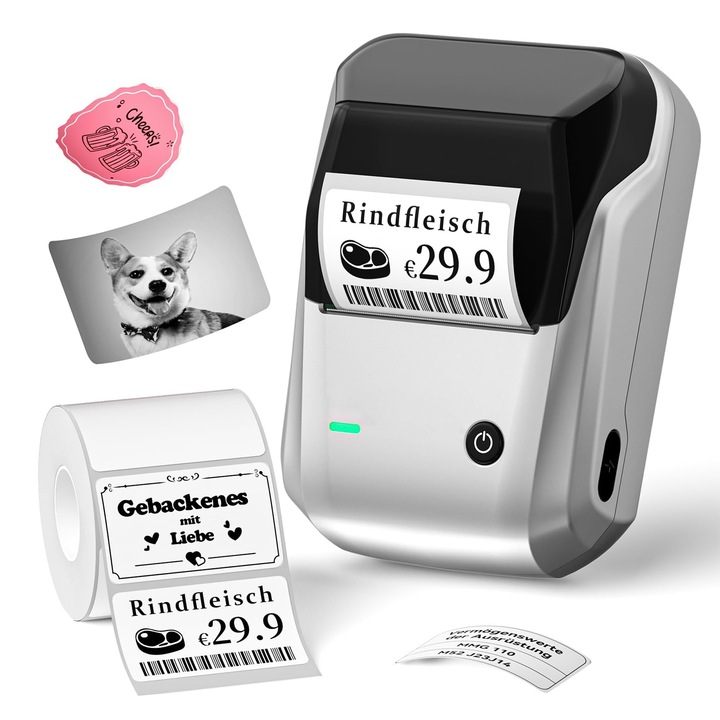 Niimbot B1 címkenyomtató, hordozható, öntapadós, ezüst