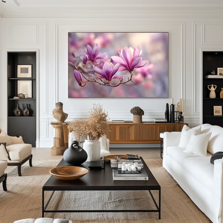 Tablou cu Flori – Arcade Violet - 60 x 90 cm, Arta Florala pe Panza Premium, Culori Vii si Detalii Fine, Decor Elegant pentru Living, Dormitor sau Hol, Cadou Delicat si Inspirational, Tablou cu magnolii, Sasiu din lemn, Vizio Tablouri Canvas®