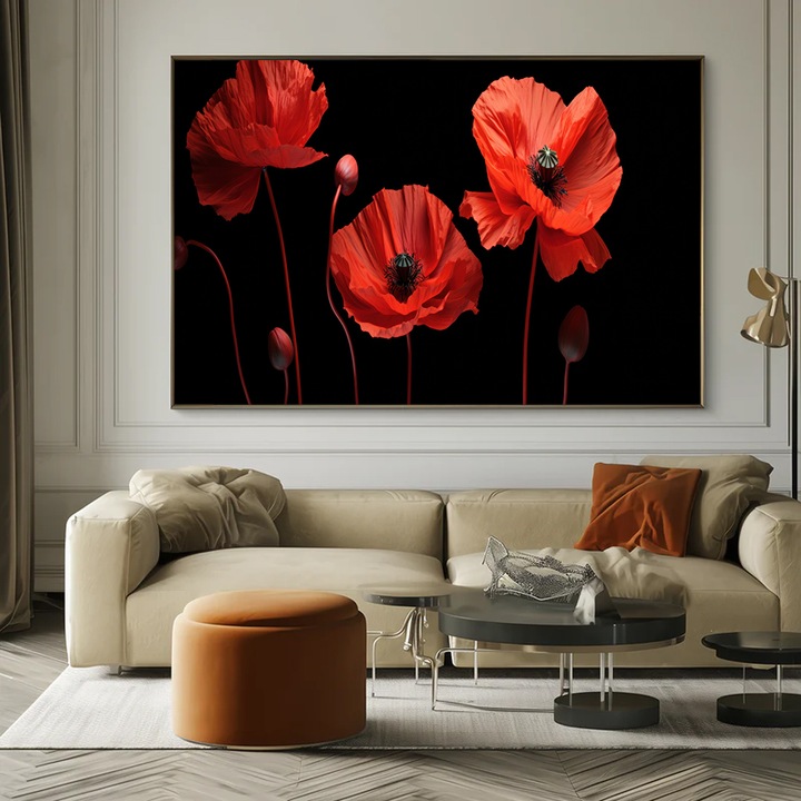 Tablou cu Flori – Aroma de maci - 70 x 100 cm, Arta Florala pe Panza Premium, Culori Vii si Detalii Fine, Decor Elegant pentru Living, Dormitor sau Hol, Cadou Delicat si Inspirational, Tablou cu maci, Sasiu din lemn, Vizio Tablouri Canvas®