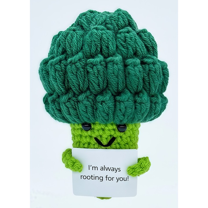 Plüss Stresszoldó Zöld Brokkoli - Horgolt Érzelmi Támogatás Motivációs Kártyával » Relaxációs Ajándék
