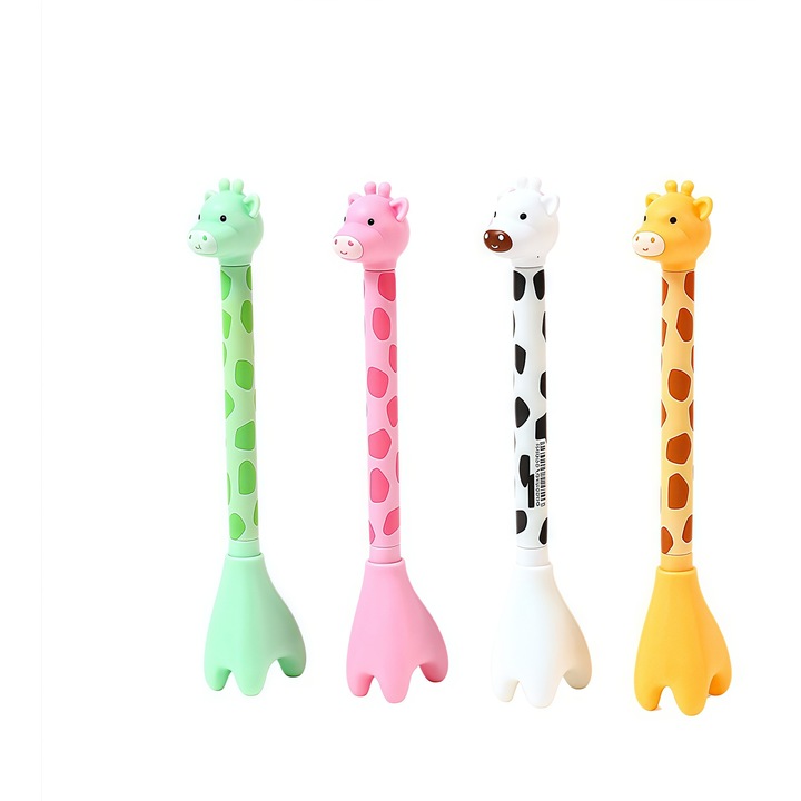 4 db Rumyve Zsiráf zselés toll - Rajzfilm állatos ceruzák, kreatív zsiráf alakú tollak, aranyos tollak iskolába/irodába (diákoknak, gyerekeknek)