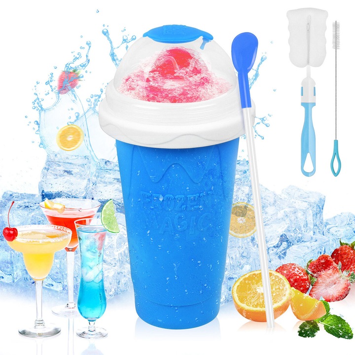 330ML Pahar pentru preparare bautura racoritoare smoothie, granita, slush, DIY in 5 minute - Frozen Magic Slushy Cup, Albastru