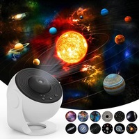 Proiector de stele LED - GETWINS®, lampa de veghe rotativa 360°, 12 discuri de proiectie cu sistemul solar, luna, galaxii si pamant, focus reglabil, temporizator, alimentare USB, alb