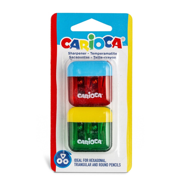 Мини острилка с 2 глави и контейнер, 2 бр./блистер, Carioca