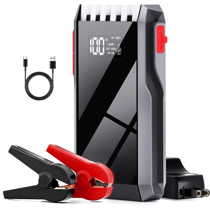 Bateria Auto Portabila, Robot de Pornire Auto Portabil 4000A – Cu Ecran LCD, Lanterna LED si Power Bank 30000mAh