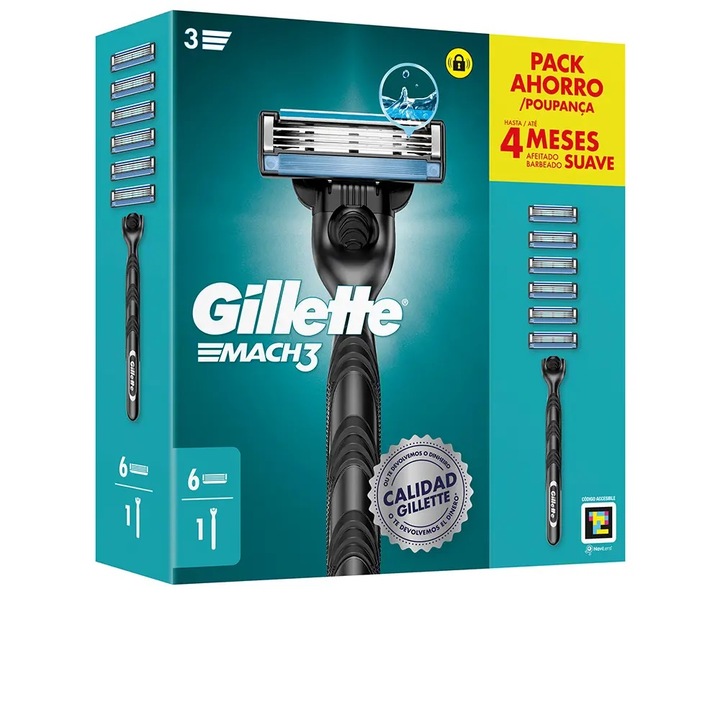 Gillette MACH 3 borotvakészlet, 1 borotva, 6 utántöltő, 3 penge, minden bőrtípusra