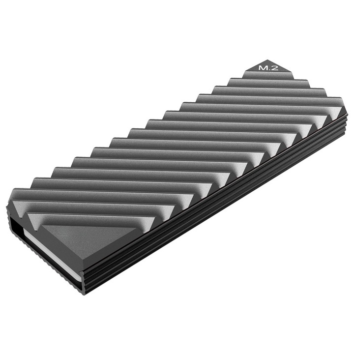 Radiator pasiv pentru SSD M.2 2280, aluminiu cu strat de grafen, radiator SSD de inalta performanta cu pasta termica, 76x24x10mm, cu kit de montare, gri
