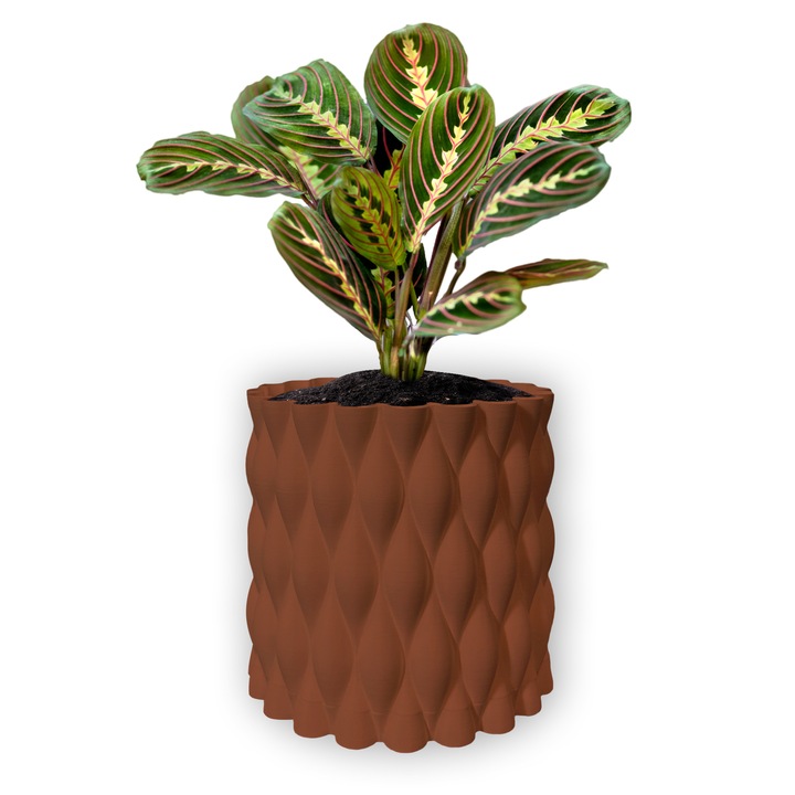 Ghiveci de flori 3d, Twist Flow, rotund 18 x 16.5 cm, Culoare Maro