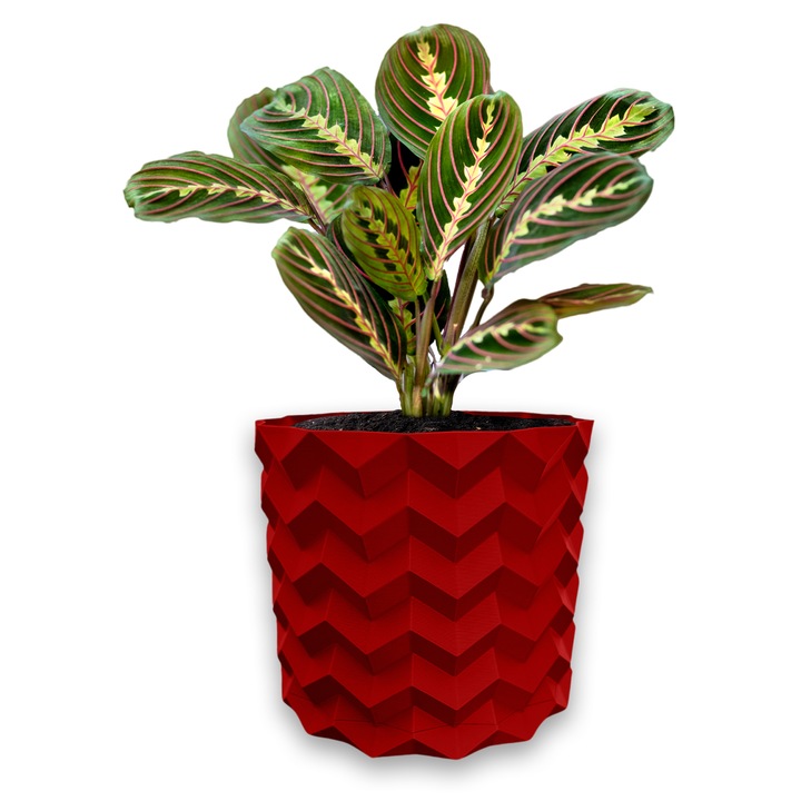 3D саксия за цветя, Pixelon, кръгла 11 x 10 см, цвят червен