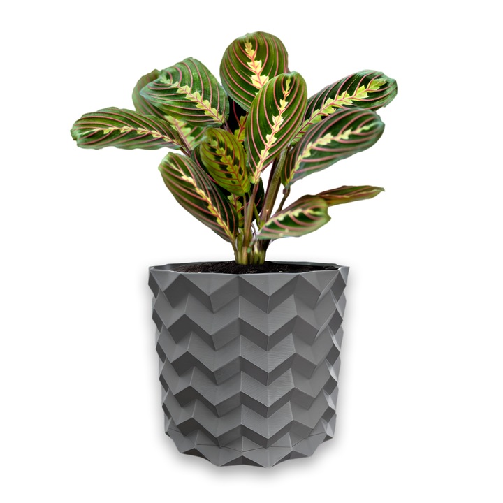 3D саксия за цветя, Pixelon, кръгла 11 x 10 см, цвят сив
