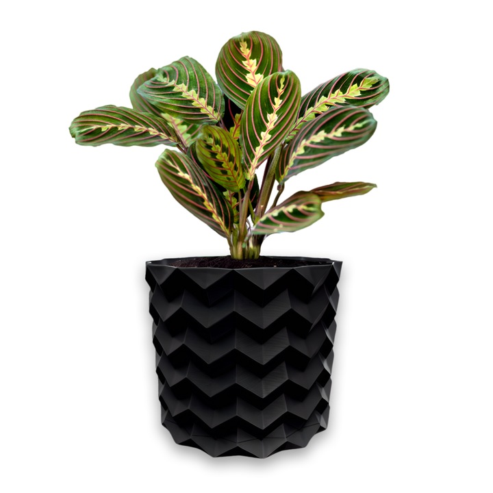 Ghiveci de flori 3d, Pixelon, rotund 15.5 x 14.5 cm, Culoare Antracit