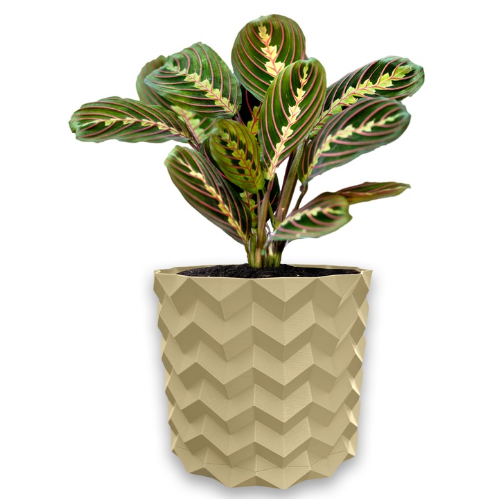 Ghiveci de flori 3d, Pixelon, rotund 14.5 x 13.5 cm, Culoare Bej