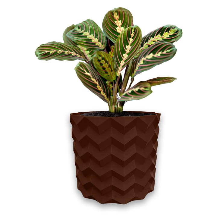 3D саксия за цветя, Pixelon, кръгла 11 x 10 см, кафяв цвят