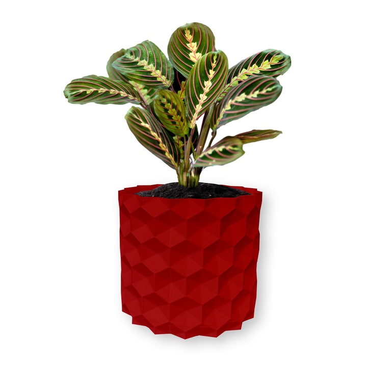 Ghiveci de flori 3d, Geonix, rotund 14.5 x 13.5 cm, Culoare Rosu