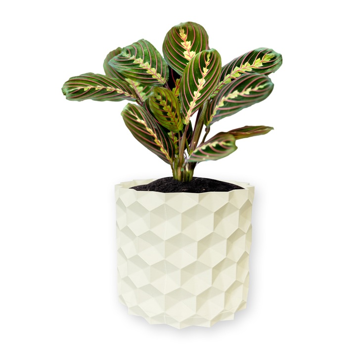 Ghiveci de flori 3d, Geonix, rotund 15.5 x 14.5 cm, Culoare Аlb