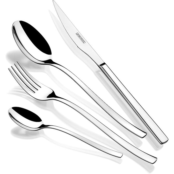 Комплект прибори за хранене Monix Genova, 24 части, с ножове за стек, неръждаема стомана 18/10, модерен дизайн, гланцово покритие, дебелина 2,5 мм, за 6 души