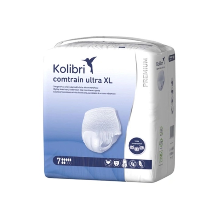 Pachet cu scutece tip chilot, 7 Picaturi, marimea XL, circumferinta taliei 130-160 cm, 14 bucati, Kolibri