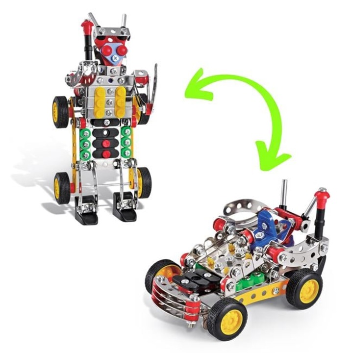 Set constructie metalica Robot Vehicul, 215 piese, jucarie educativa, dezvoltare abilitati motrice, 8+ ani, cu unelte incluse
