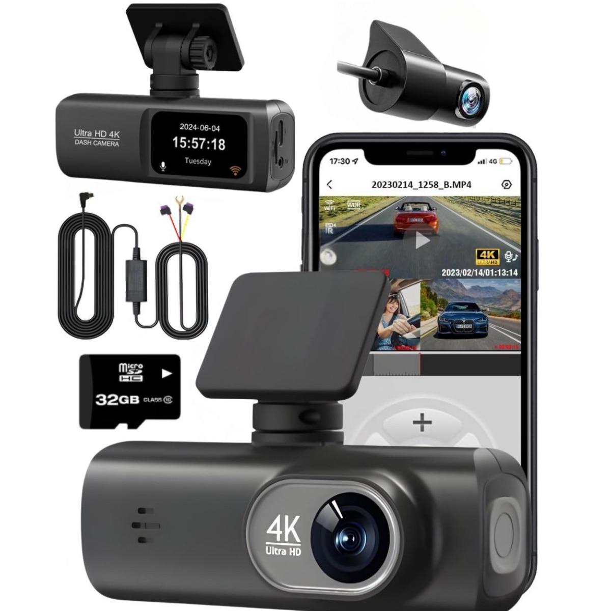 Camera de bord DVR V22 QOVU® Full Kit, GPS, Monitorizare parcare, Card ...