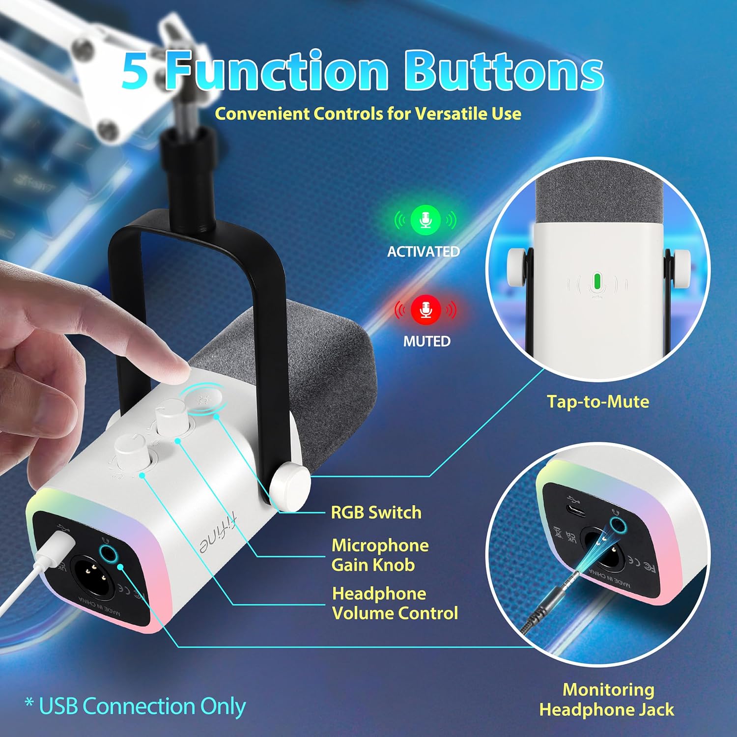 Microfon Profesional FIFINE AM8 Cu Stativ Boom Arm, Conectivitate