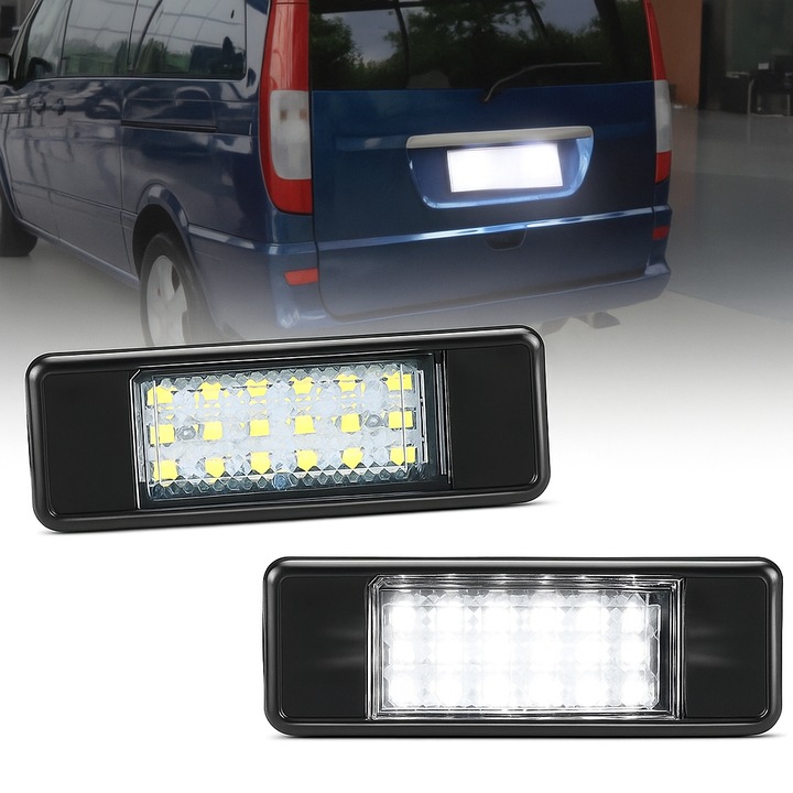Set 2 Lampi LED Numar, AutoREY®, Compatibile Mercedes Benz Sprinter, Vito, Viano W639, W906, Lampi LED Numar Inmatriculare 18 SMD, Lumina Alba Rece 6500K, CANBUS Fara Eroare, Instalare Usoara, Plug & Play, Rezistente, Durabile
