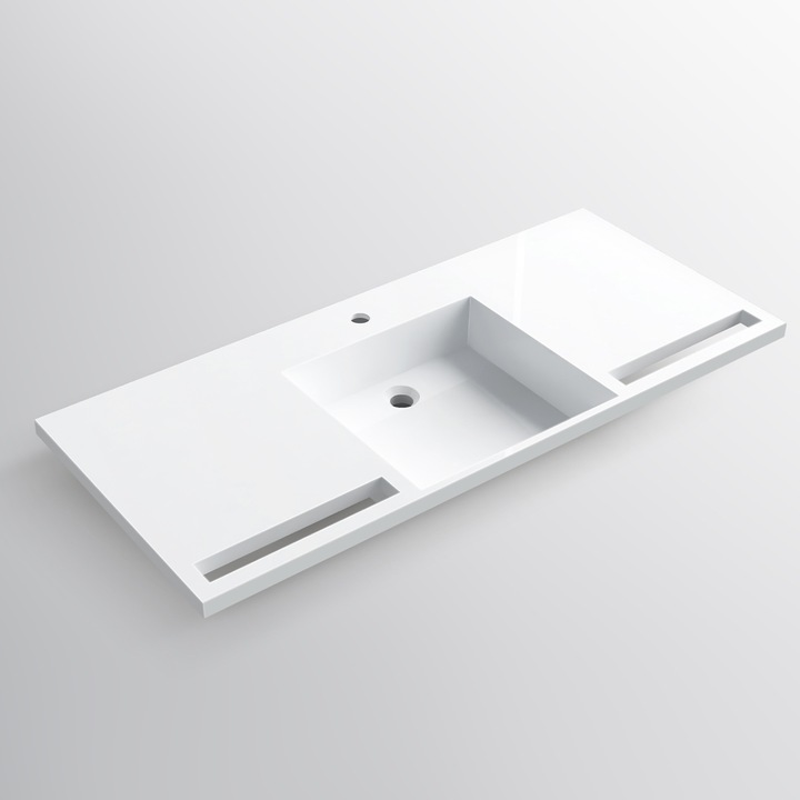 Lavoar, Alb Lucios, suport prosoape, compozit mineral, montaj suspendat pe perete sau semi-incastrat, 125x55 cm, Fuente