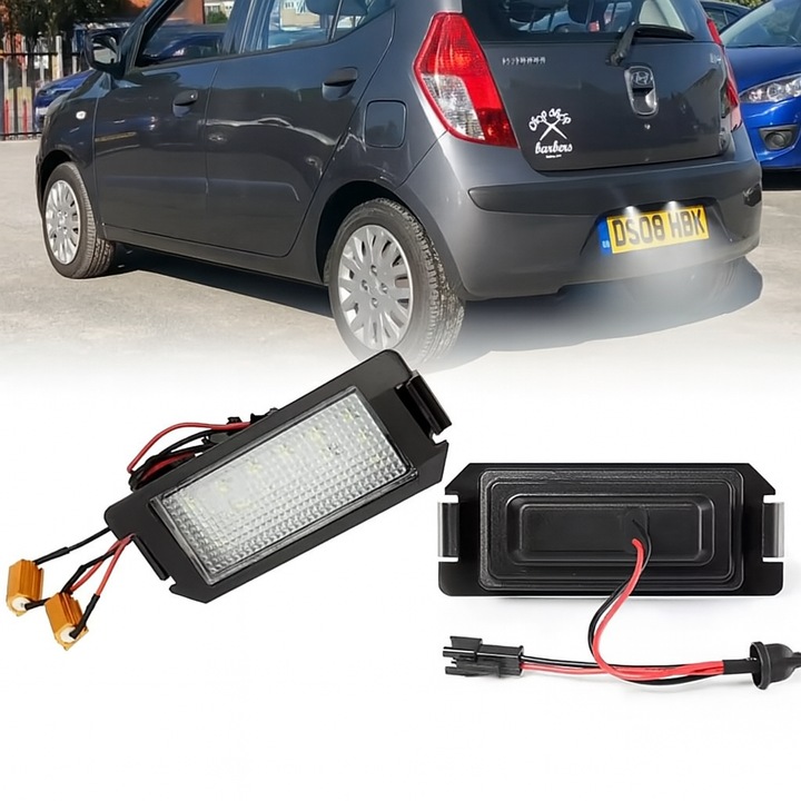 Set 2 Lampi LED Numar, AutoREY®, Compatibile Hyundai I10, I20, Ioniq, Kia Rio 3 UB, Picanto, Soul, Lampi LED Numar Inmatriculare 18 LED-uri, Lumina Alba Xenon 6000K, CANBUS Fara Eroare, Instalare Usoara, Plug & Play, Rezistente, Durabile