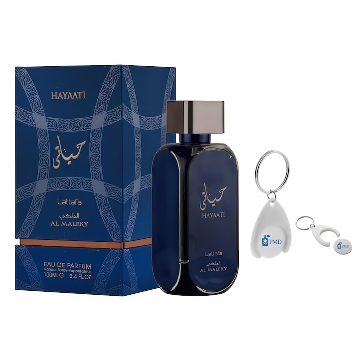Hayaati Al Maleki, Lattafa, Férfi Eau de Parfum szett, 100ml, személyre szabott kulcstartóval "PMD"