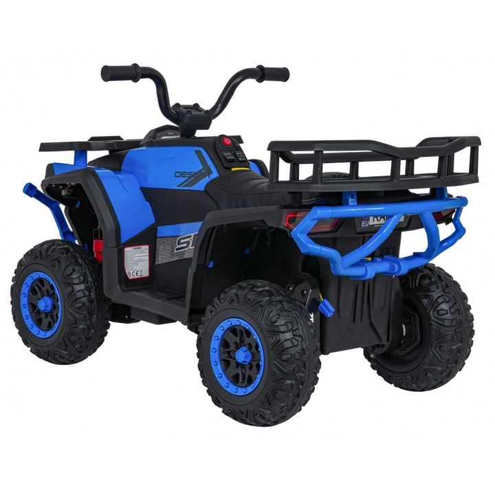 Atv electric pentru copii Robust Blue, 4 motoare de 35W, baterie de 12V/7Ah, telecomanda 2.4G cu 3 viteze, roti spuma EVA, scaun piele ecologica, port USB, MP3, radio FM, Bluetooth, Lumini LED, pedala acceleratie