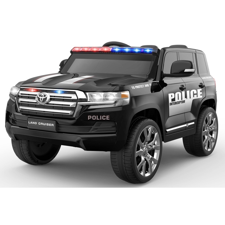 Masinuta electrica de politie, Toyota Land Cruiser 4x4, 12V, culoare neagra